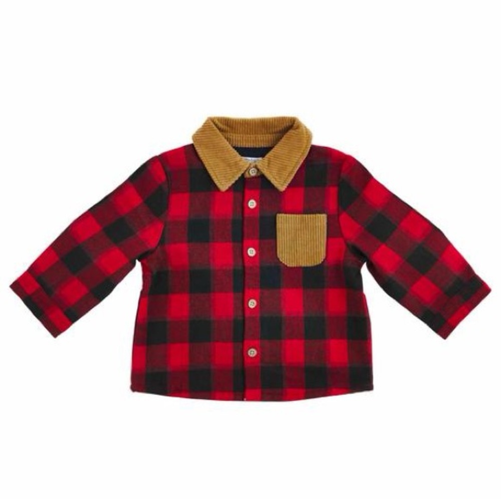 Mud Pie Red and Black Plaid Kids Button Down Shacket